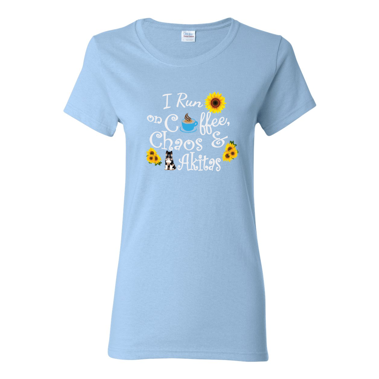 Chaos Akita Sunflower White Ladies SS T-Shirt - WagALotBowWow