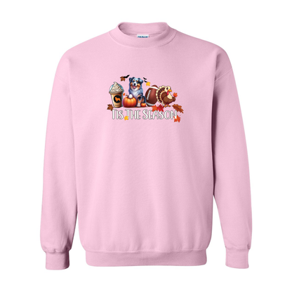 Blue Merle Aussie Tis The Season Fall Heavy Blend Crewneck Sweatshirt - WagALotBowWow