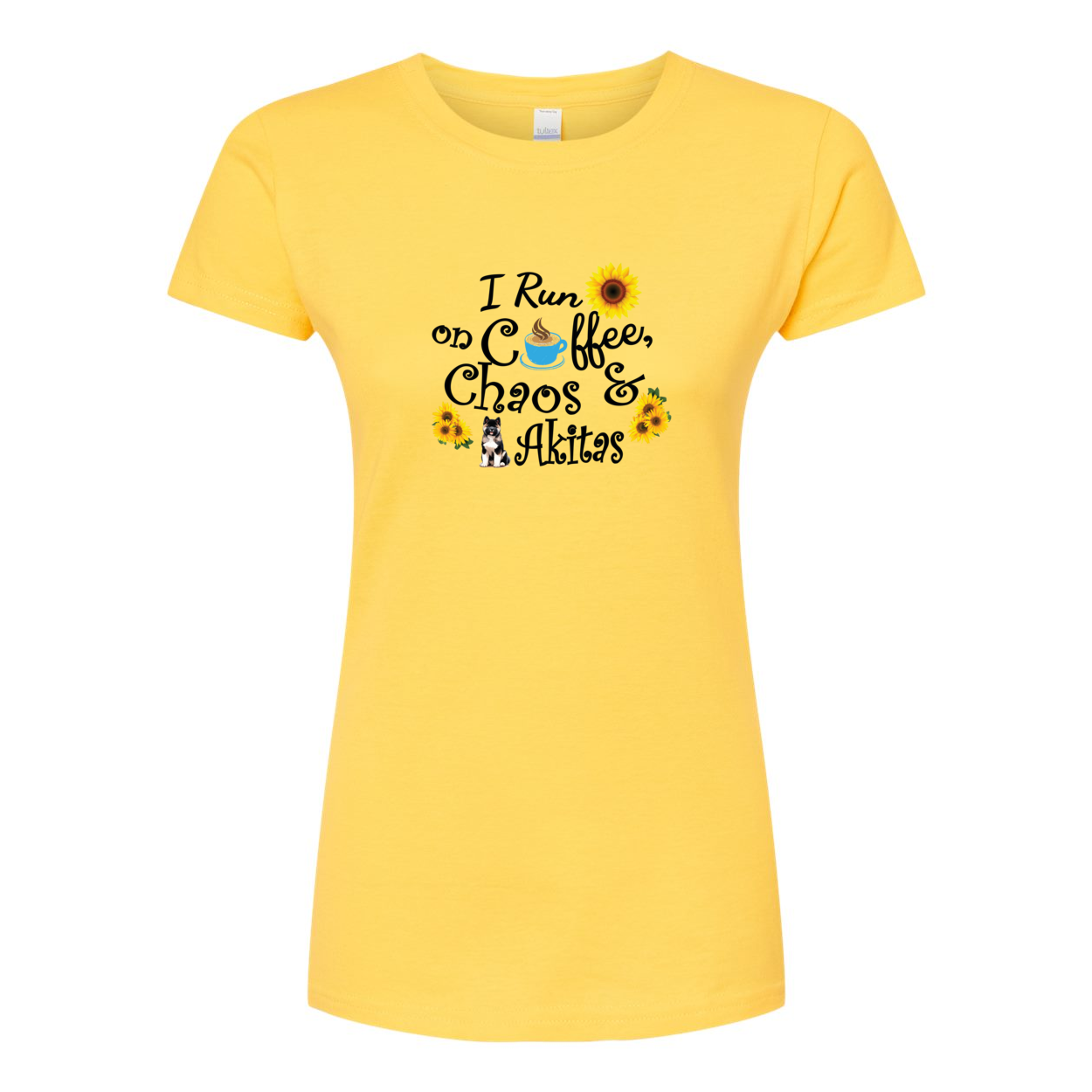 Chaos Akita Sunflower Women's Slim Fit Fine Jersey T-Shirt Black - WagALotBowWow
