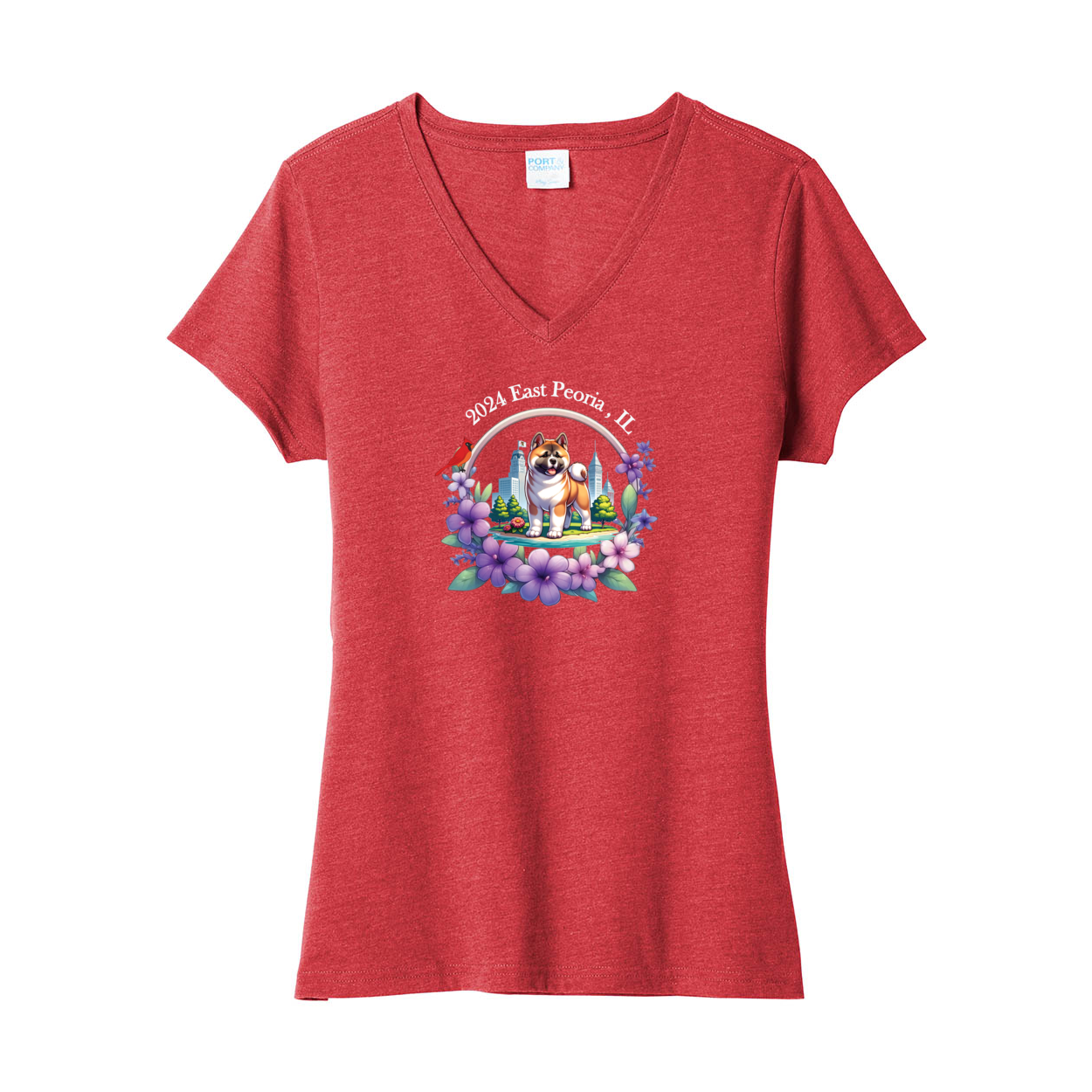 IL Akita Ladies V-Neck Front Only - WagALotBowWow