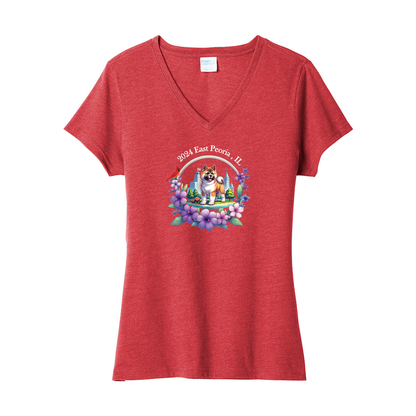 IL Akita Ladies V-Neck Front Only - WagALotBowWow