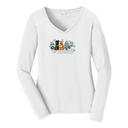 Chow Chow Tis The Season Winter Port & Company® Ladies Long Sleeve Fan Favorite™ V-Neck Tee LPC450VLS - WagALotBowWow