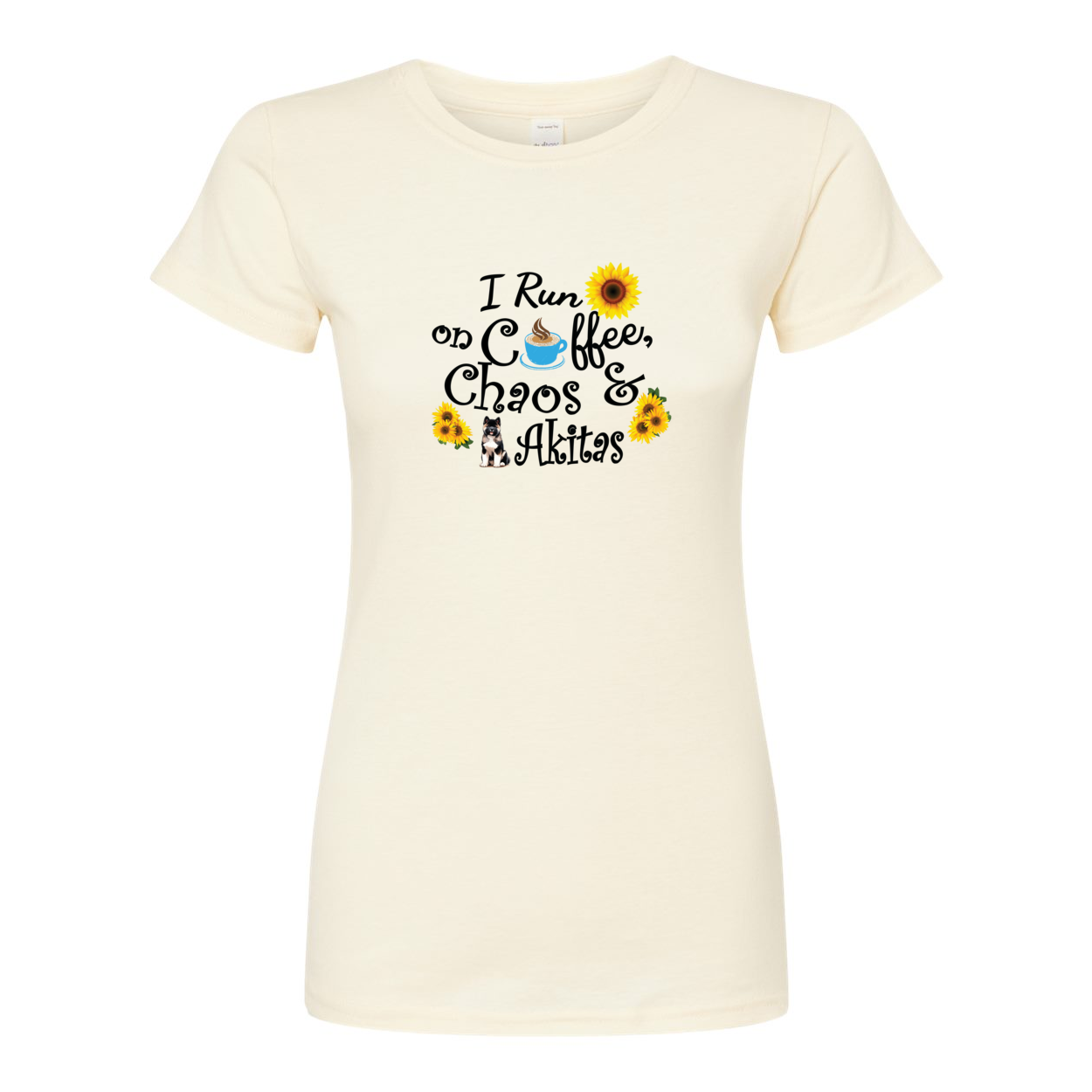 Chaos Akita Sunflower Women's Slim Fit Fine Jersey T-Shirt Black - WagALotBowWow