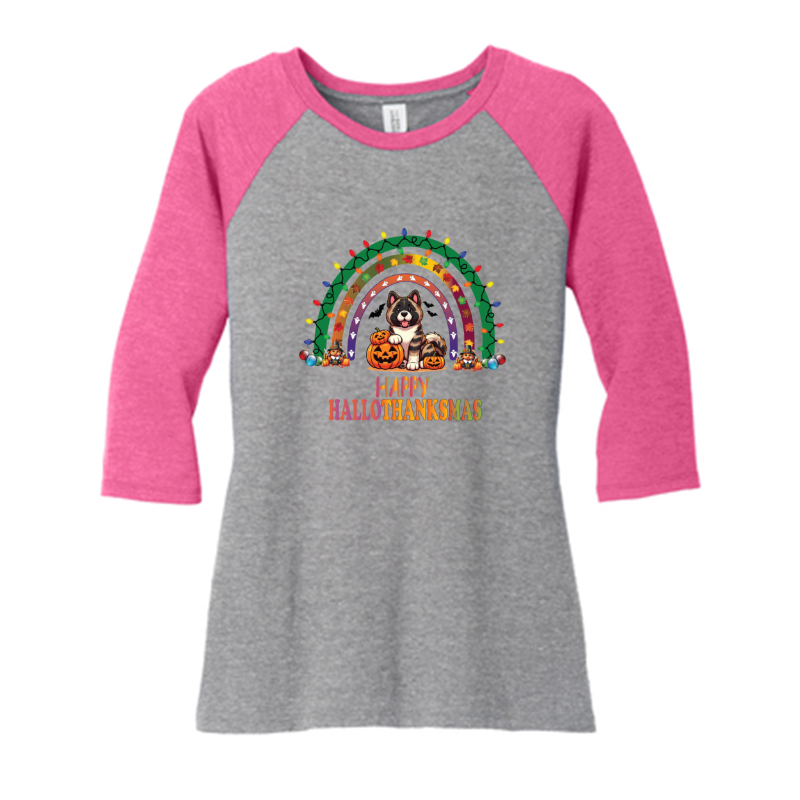 Akita HalloThanksMas District ® Women’s Perfect Tri ® 3/4-Sleeve Raglan - WagALotBowWow