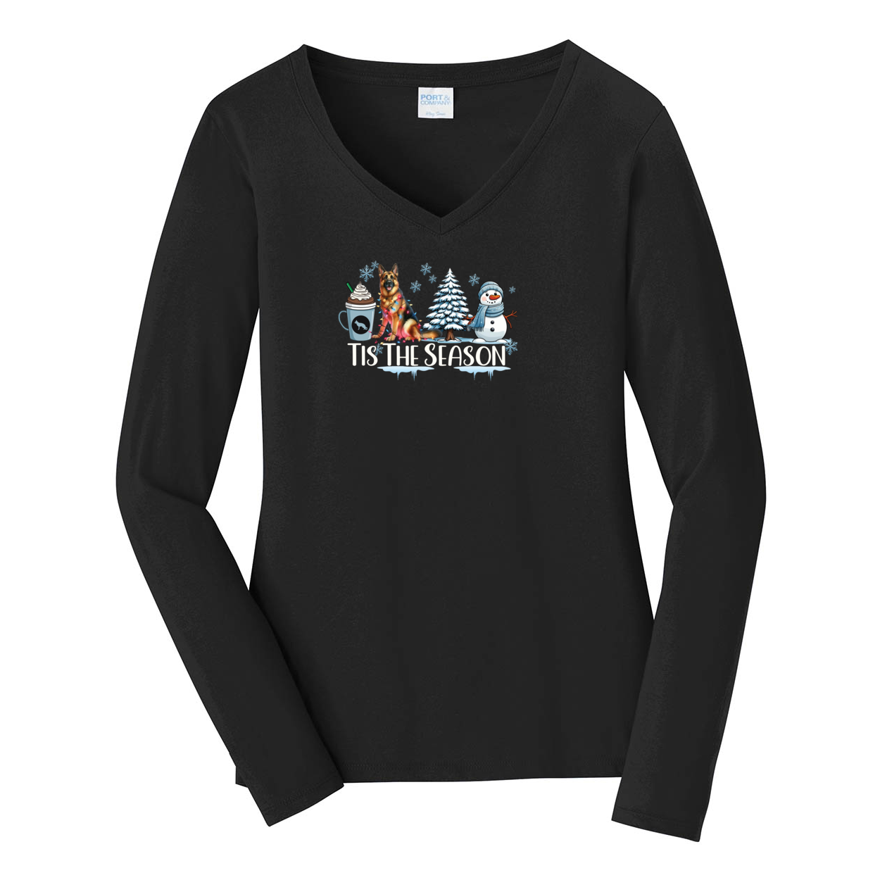 GSD Tis The Season Winter Port & Company® Ladies Long Sleeve Fan Favorite™ V-Neck Tee LPC450VLS - WagALotBowWow