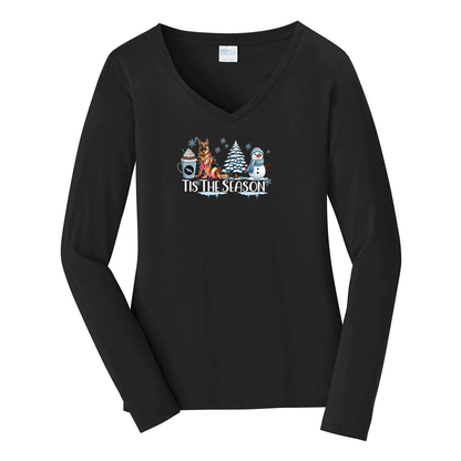 GSD Tis The Season Winter Port & Company® Ladies Long Sleeve Fan Favorite™ V-Neck Tee LPC450VLS - WagALotBowWow