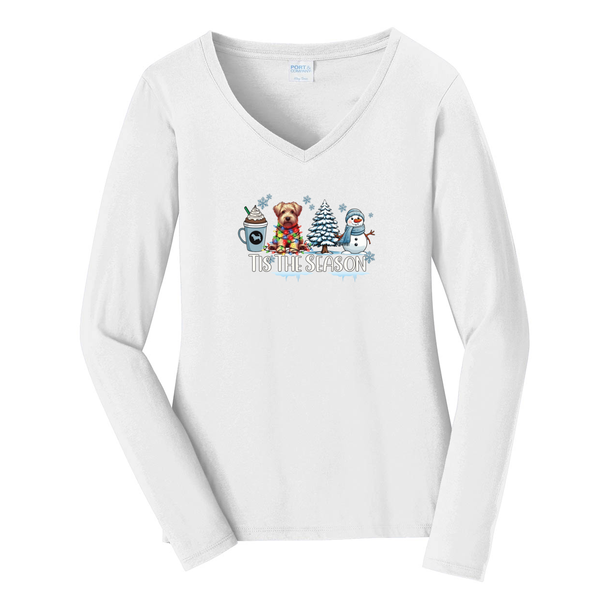 Glen of Imaal Terrier Tis The Season Winter Port & Company® Ladies Long Sleeve Fan Favorite™ V-Neck Tee LPC450VLS - WagALotBowWow