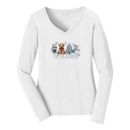 Glen of Imaal Terrier Tis The Season Winter Port & Company® Ladies Long Sleeve Fan Favorite™ V-Neck Tee LPC450VLS - WagALotBowWow