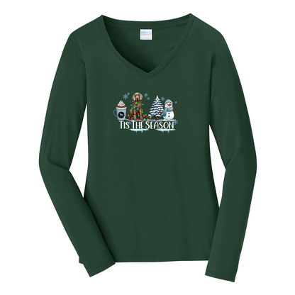 Weimaraner Tis The Season Winter Port & Company® Ladies Long Sleeve Fan Favorite™ V-Neck Tee LPC450VLS - WagALotBowWow