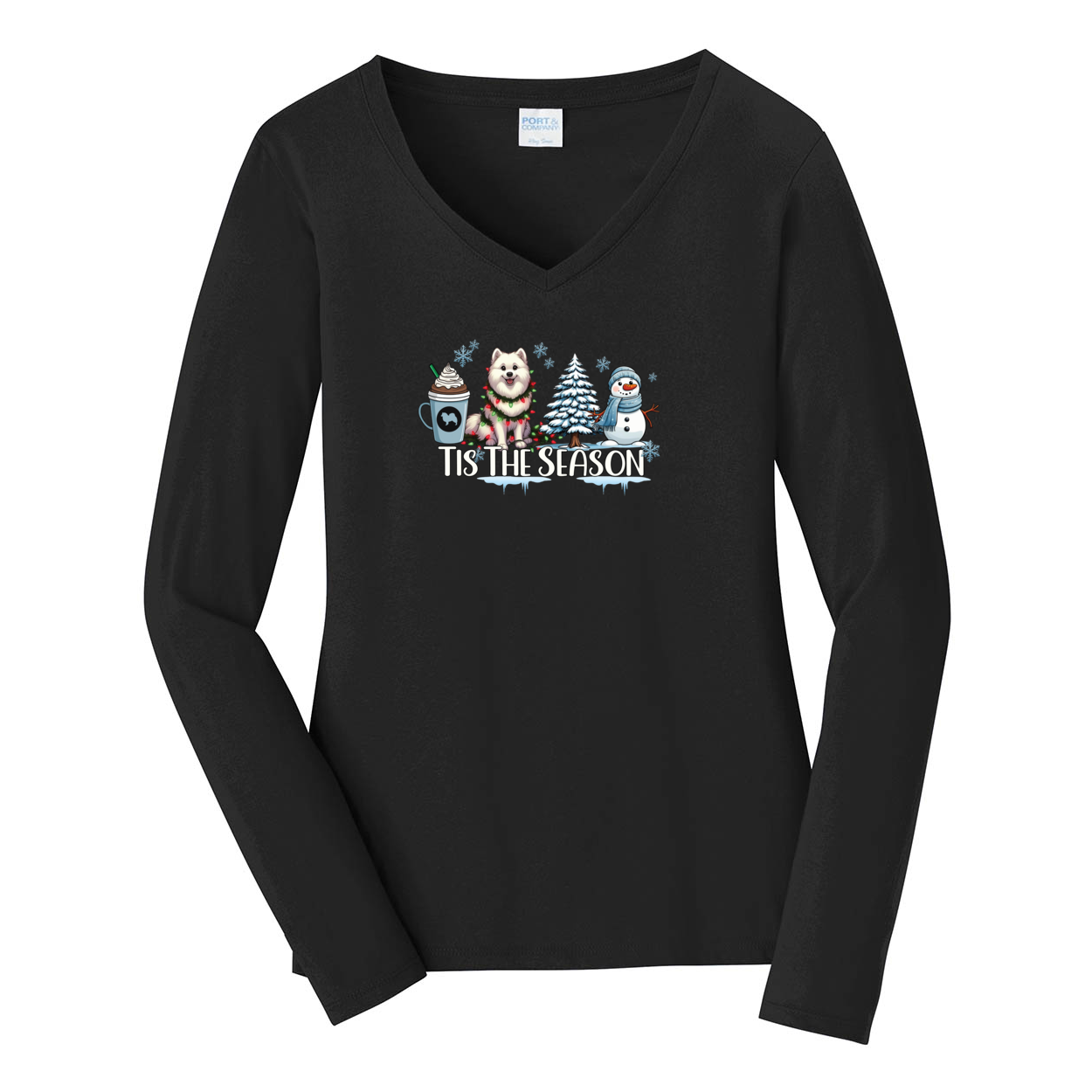 Am Eskimo Tis The Season Winter Port & Company® Ladies Long Sleeve Fan Favorite™ V-Neck Tee LPC450VLS - WagALotBowWow
