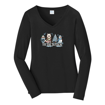 Am Eskimo Tis The Season Winter Port & Company® Ladies Long Sleeve Fan Favorite™ V-Neck Tee LPC450VLS - WagALotBowWow