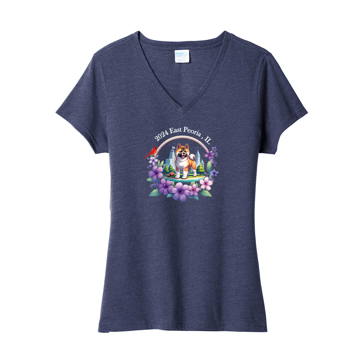 IL Akita Ladies V-Neck Front Only - WagALotBowWow
