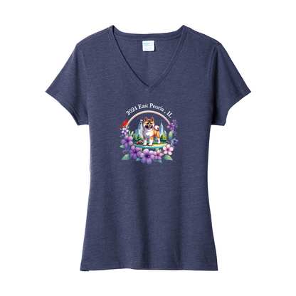 IL Akita Ladies V-Neck Front Only - WagALotBowWow
