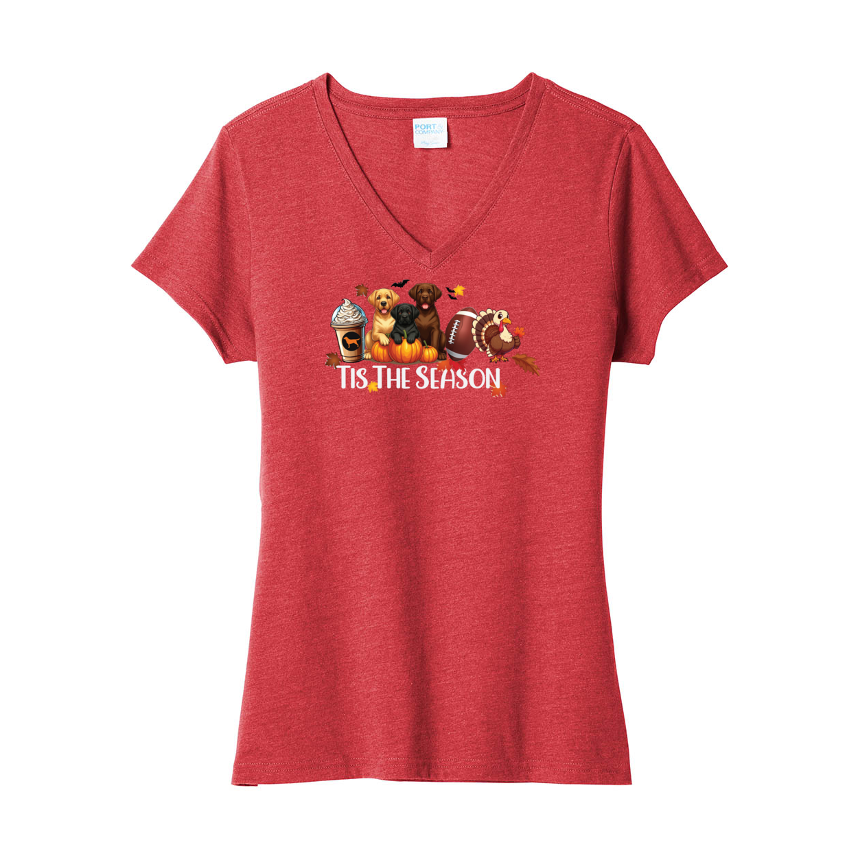 Labrador Tis The Season Fall LPC455V Port & Company ® Ladies Fan Favorite ™ Blend V-Neck Tee - WagALotBowWow