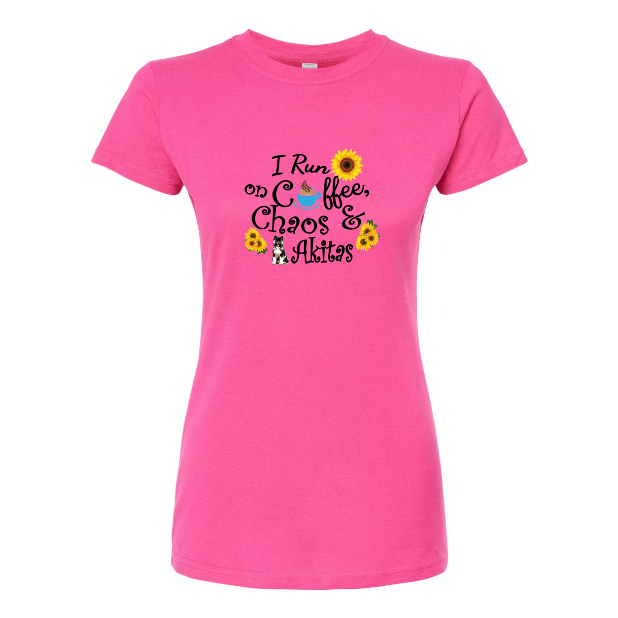 Chaos Akita Sunflower Women's Slim Fit Fine Jersey T-Shirt Black - WagALotBowWow