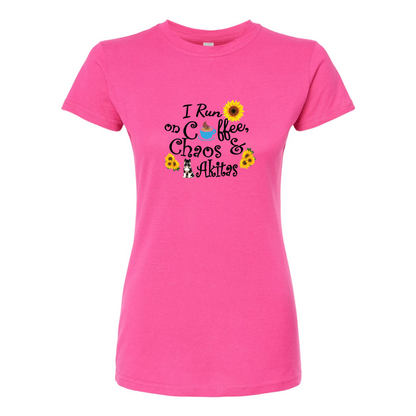 Chaos Akita Sunflower Women's Slim Fit Fine Jersey T-Shirt Black - WagALotBowWow