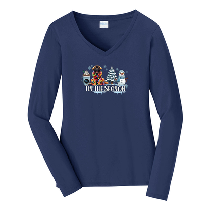 Leonberger Tis The Season Winter Port & Company® Ladies Long Sleeve Fan Favorite™ V-Neck Tee LPC450VLS - WagALotBowWow