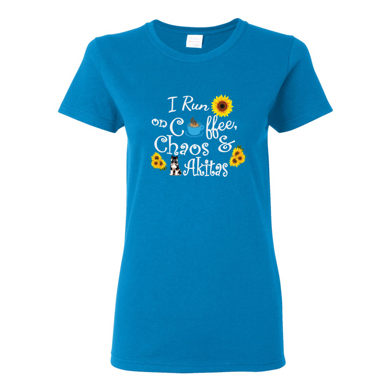 Chaos Akita Sunflower White Ladies SS T-Shirt - WagALotBowWow