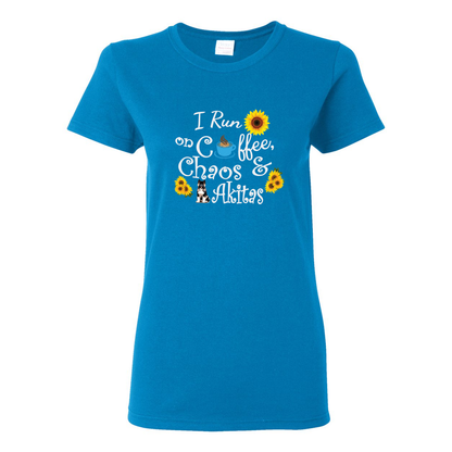 Chaos Akita Sunflower White Ladies SS T-Shirt - WagALotBowWow