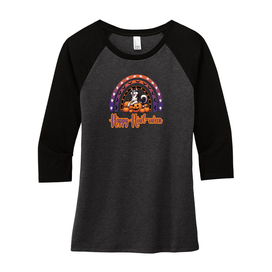 Siberian Husky Howl-oween DM136L District ® Women’s Perfect Tri ® 3/4-Sleeve Raglan - WagALotBowWow
