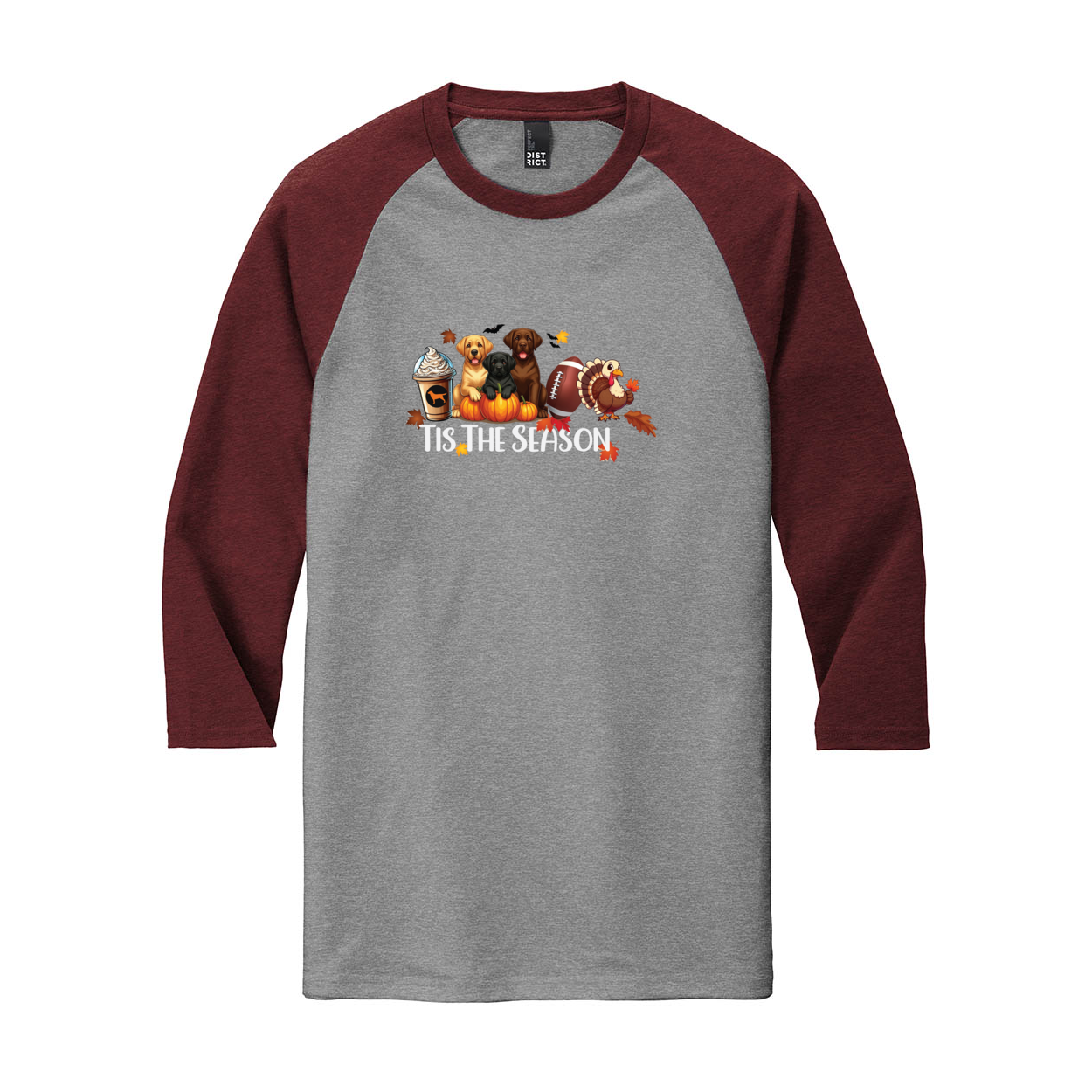 Labrador Tis The Season Fall DM136 District ® Perfect Tri ® 3/4-Sleeve Raglan - WagALotBowWow