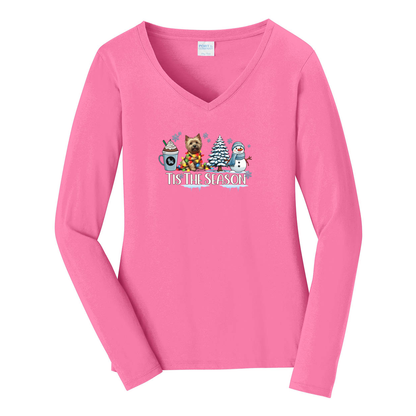 Cairn Terrier Tis The Season Winter Port & Company® Ladies Long Sleeve Fan Favorite™ V-Neck Tee LPC450VLS - WagALotBowWow