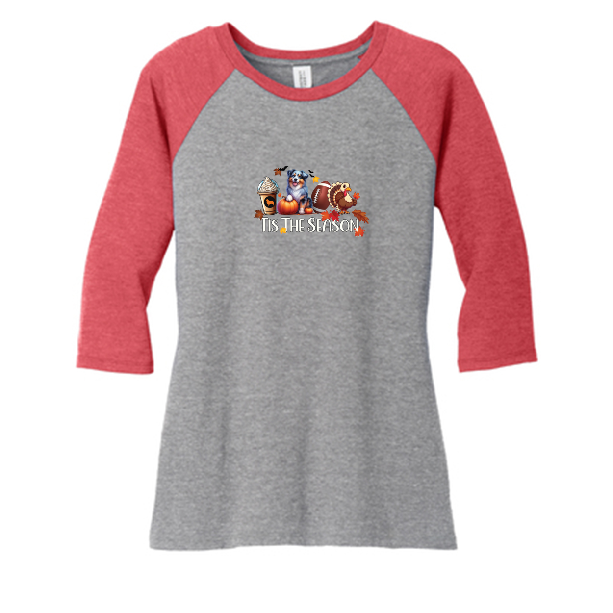 Blue Merle Australian Shepherd Tis The Season Fall 3/4-Sleeve Raglan - WagALotBowWow