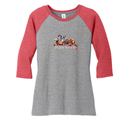 Blue Merle Australian Shepherd Tis The Season Fall 3/4-Sleeve Raglan - WagALotBowWow