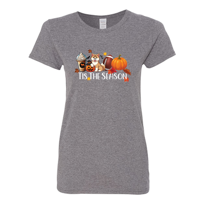 Tis The Season Akita Pumpkin Heavy Cotton Women's Short Sleeve T-Shirt - WagALotBowWow