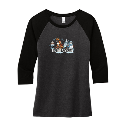 Boxer Tis The Season Winter DM136L District ® Women’s Perfect Tri ® 3/4-Sleeve Raglan - WagALotBowWow