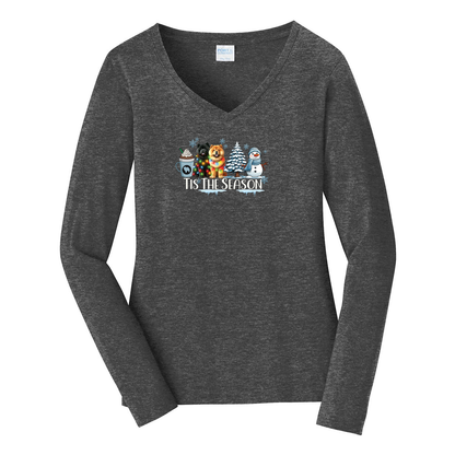 Chow Chow Tis The Season Winter Port & Company® Ladies Long Sleeve Fan Favorite™ V-Neck Tee LPC450VLS - WagALotBowWow