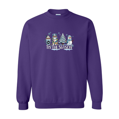 Blue Merle Aussie Tis The Season Winter Heavy Blend Crewneck Sweatshirt - WagALotBowWow