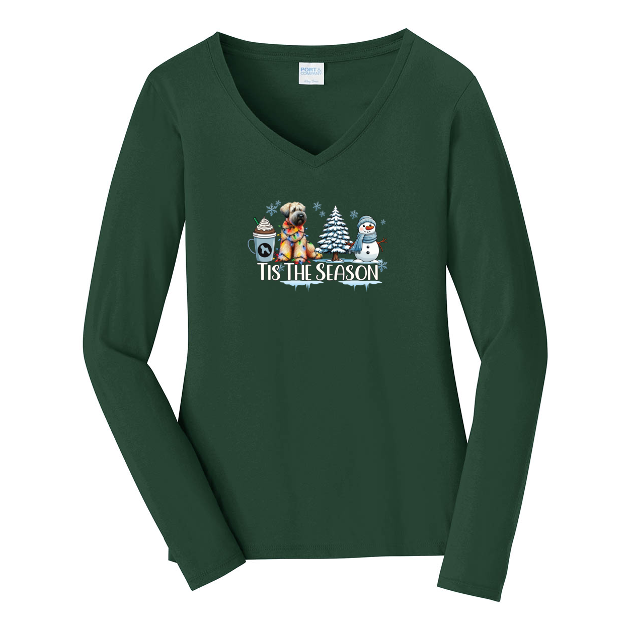 SCWT Tis The Season Winter Port & Company® Ladies Long Sleeve Fan Favorite™ V-Neck Tee LPC450VLS - WagALotBowWow