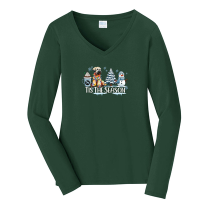 SCWT Tis The Season Winter Port & Company® Ladies Long Sleeve Fan Favorite™ V-Neck Tee LPC450VLS - WagALotBowWow