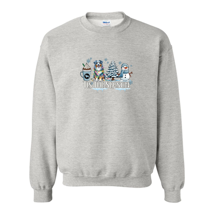 Blue Merle Aussie Tis The Season Winter Heavy Blend Crewneck Sweatshirt - WagALotBowWow