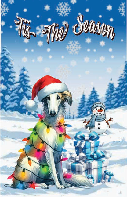 ’Tis The Season winter Borzoi garden flag 12x18 in yard