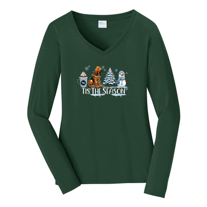Bloodhound Tis The Season Winter Port & Company® Ladies Long Sleeve Fan Favorite™ V-Neck Tee LPC450VLS - WagALotBowWow