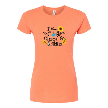 Chaos Akita Sunflower Women's Slim Fit Fine Jersey T-Shirt Black - WagALotBowWow