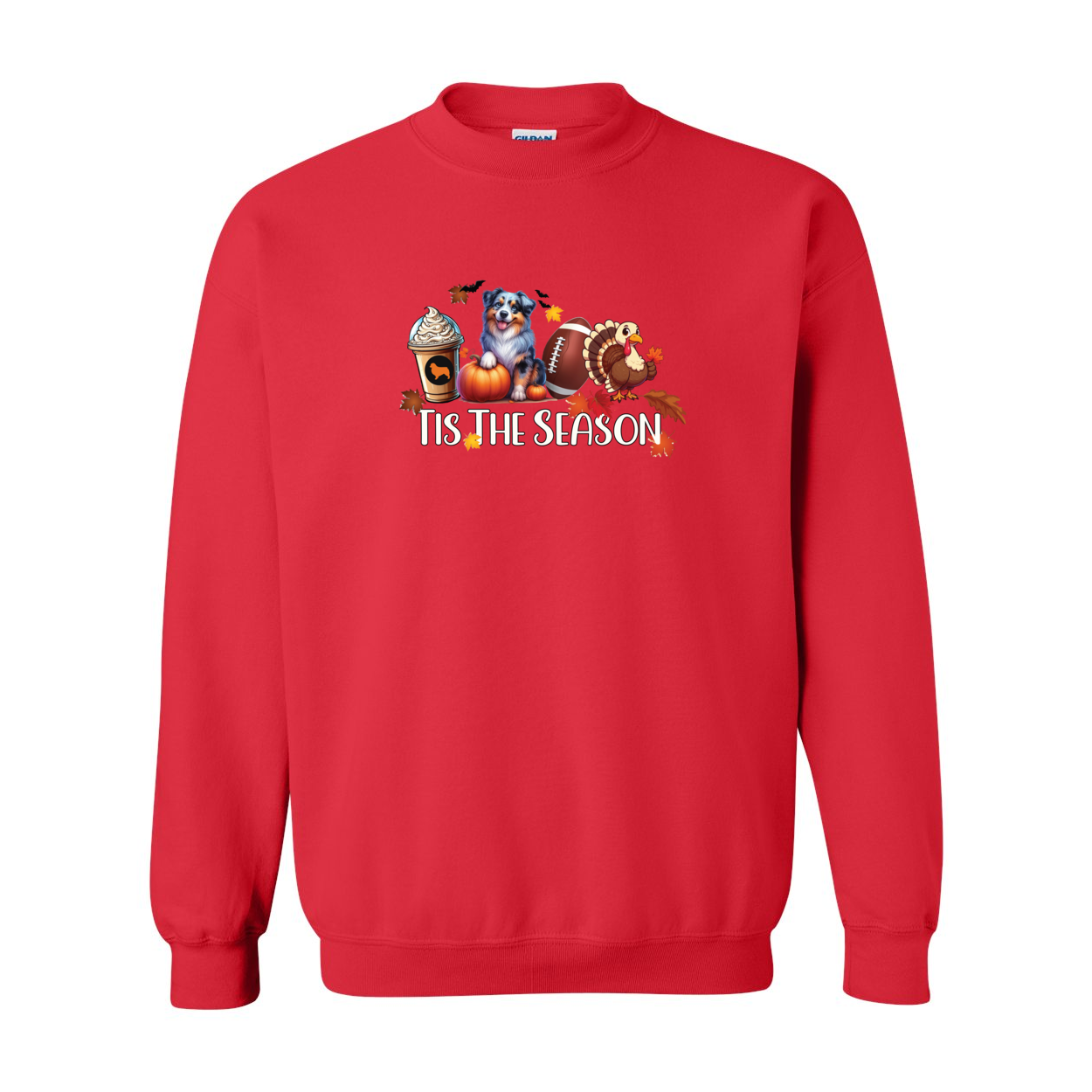 Blue Merle Aussie Tis The Season Fall Heavy Blend Crewneck Sweatshirt - WagALotBowWow