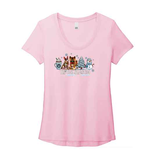 Rat Terrier & Akita Tis The Season Winter DT7501 District ® Women’s Flex Scoop Neck Tee - WagALotBowWow