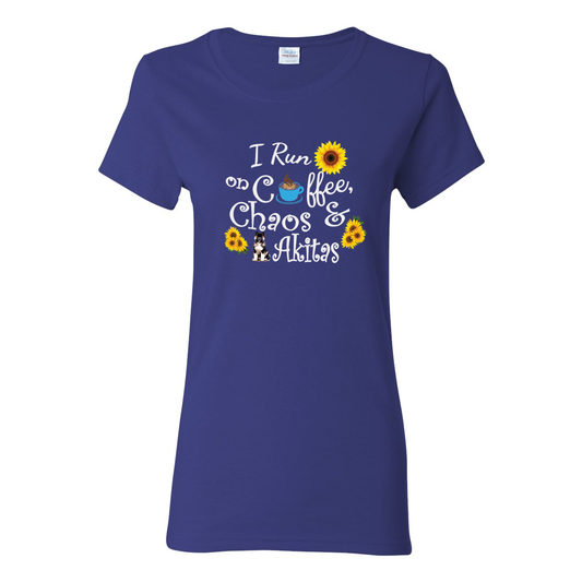 Chaos Akita Sunflower White Ladies SS T-Shirt - WagALotBowWow