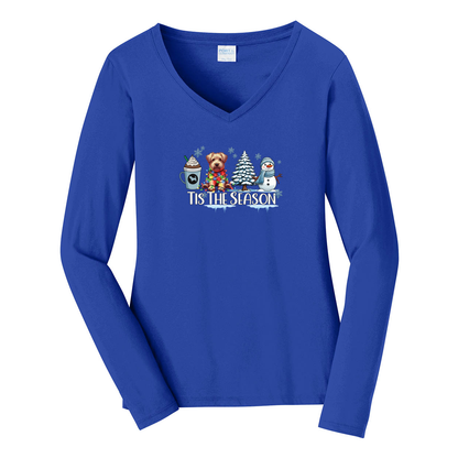 Glen of Imaal Terrier Tis The Season Winter Port & Company® Ladies Long Sleeve Fan Favorite™ V-Neck Tee LPC450VLS - WagALotBowWow