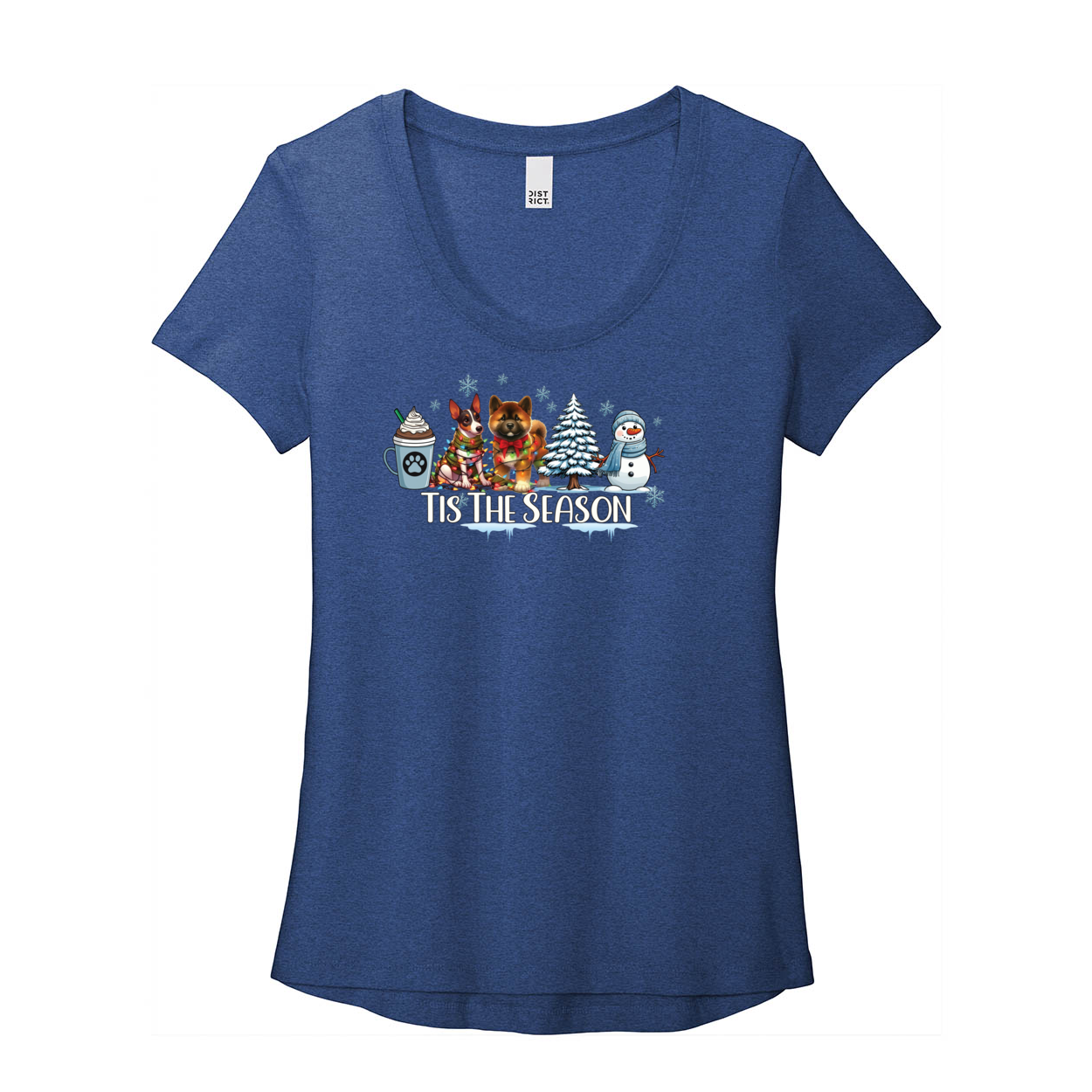 Rat Terrier & Akita Tis The Season Winter DT7501 District ® Women’s Flex Scoop Neck Tee - WagALotBowWow