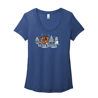 Rat Terrier & Akita Tis The Season Winter DT7501 District ® Women’s Flex Scoop Neck Tee - WagALotBowWow