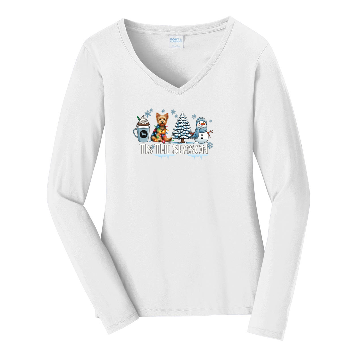 Australian Terrier Tis The Season Winter Port & Company® Ladies Long Sleeve Fan Favorite™ V-Neck Tee LPC450VLS - WagALotBowWow