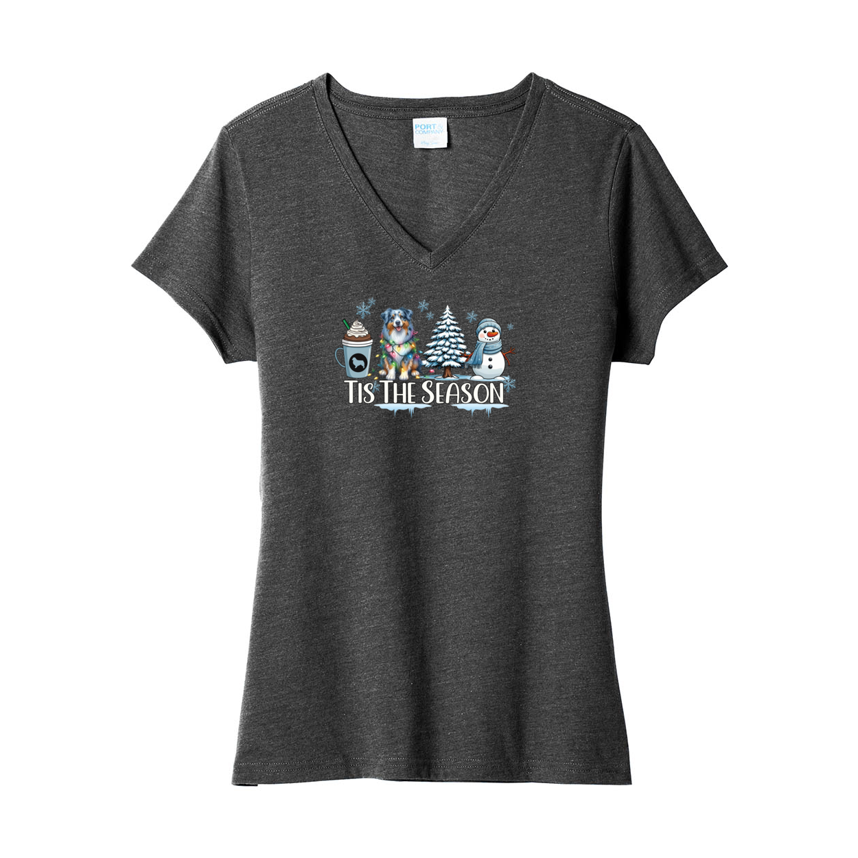 Blue Merle Australian Shepherd Winter V-Neck Tee SS - WagALotBowWow