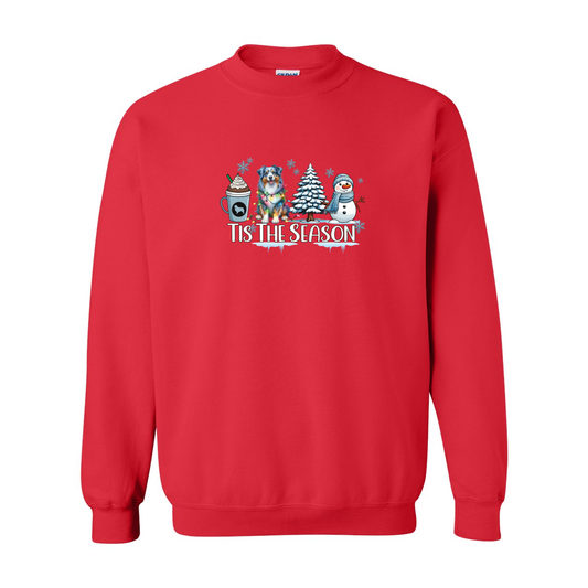 Blue Merle Aussie Tis The Season Winter Heavy Blend Crewneck Sweatshirt - WagALotBowWow
