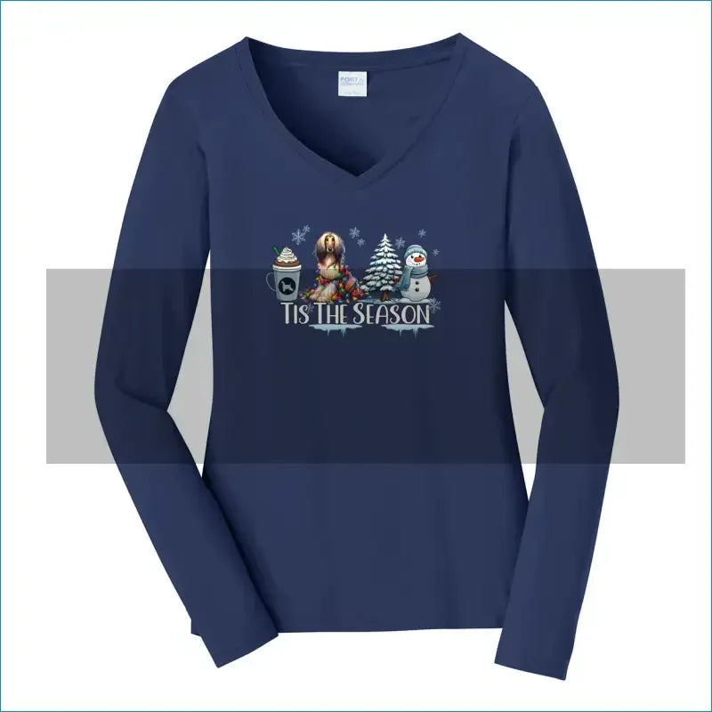 Afghan Tis The Season Winter Port & Company® Ladies Long Sleeve Fan Favorite™ V-Neck Tee LPC450VLS - WagALotBowWow