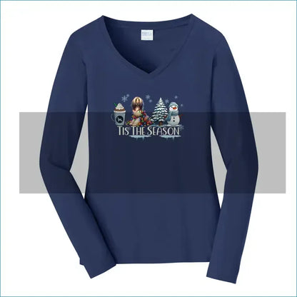 Afghan Tis The Season Winter Port & Company® Ladies Long Sleeve Fan Favorite™ V-Neck Tee LPC450VLS - WagALotBowWow