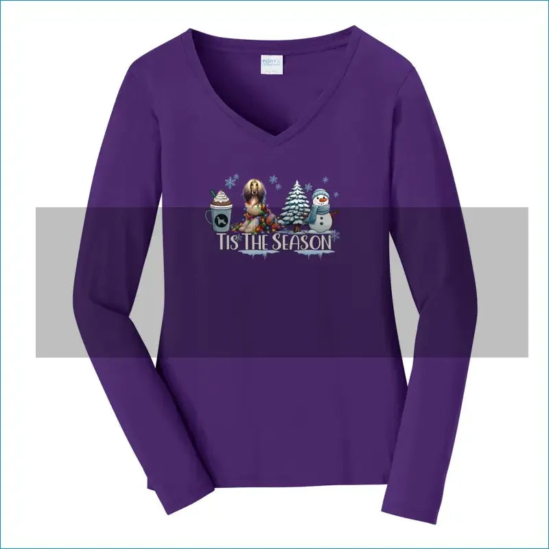 Afghan Tis The Season Winter Port & Company® Ladies Long Sleeve Fan Favorite™ V-Neck Tee LPC450VLS - WagALotBowWow